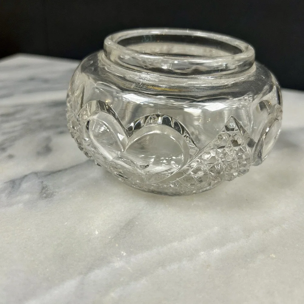 Antique Tarentum Glass Hartford Rose Bowl Heart and Thumbprint Cir 1896 Trinket